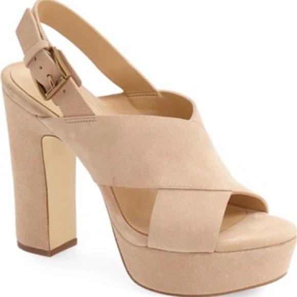 Michael Kors Marina Slingback Platform Sandals Nude Suede  Size 9.5 - Picture 1 of 12